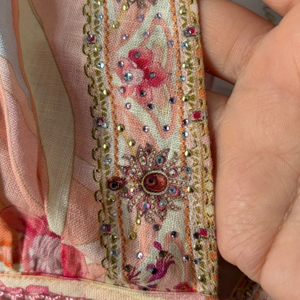 Camilla Shaped Waistband Dress W Gathered Sleeves Blossoms And Brushstrokes NWT - Picture 13 of 16